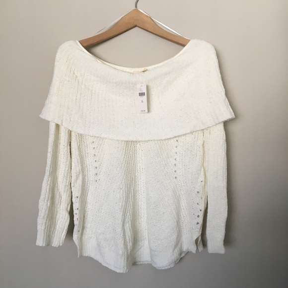 Anthropologie Ivory Off the Shoulder Sweater - Picture 4 of 8